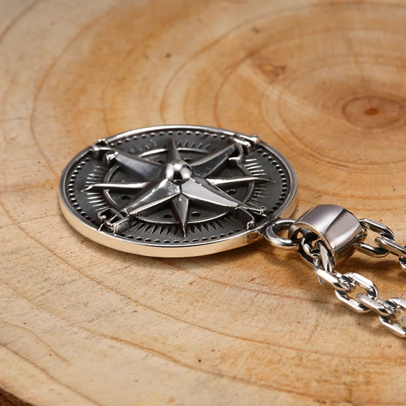 925 Sterling Silver Vintage Compass Necklace