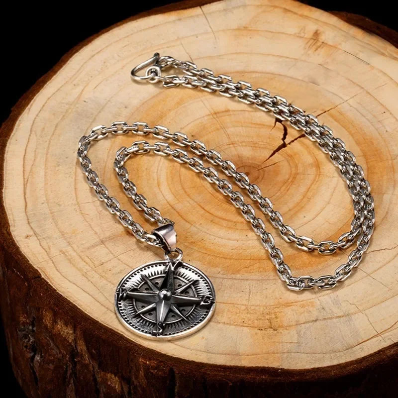 925 Sterling Silver Vintage Compass Necklace