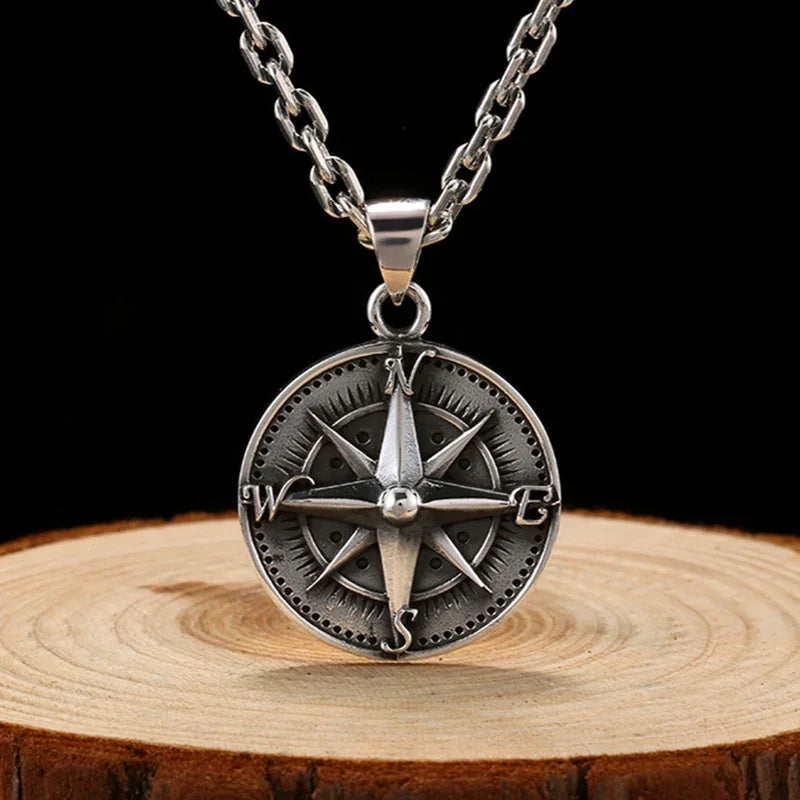 925 Sterling Silver Vintage Compass Necklace