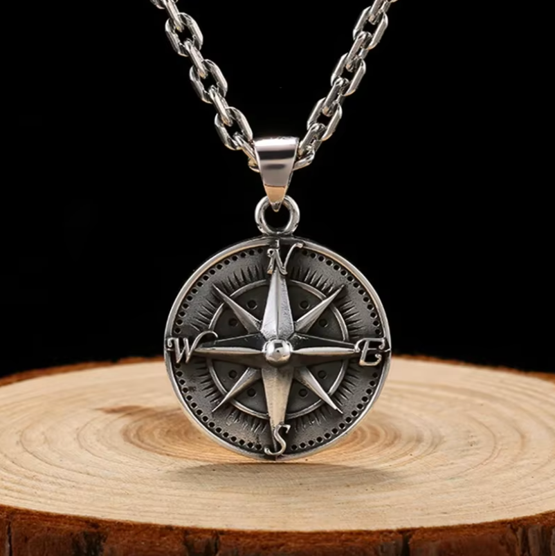 925 Sterling Silver Vintage Compass Necklace