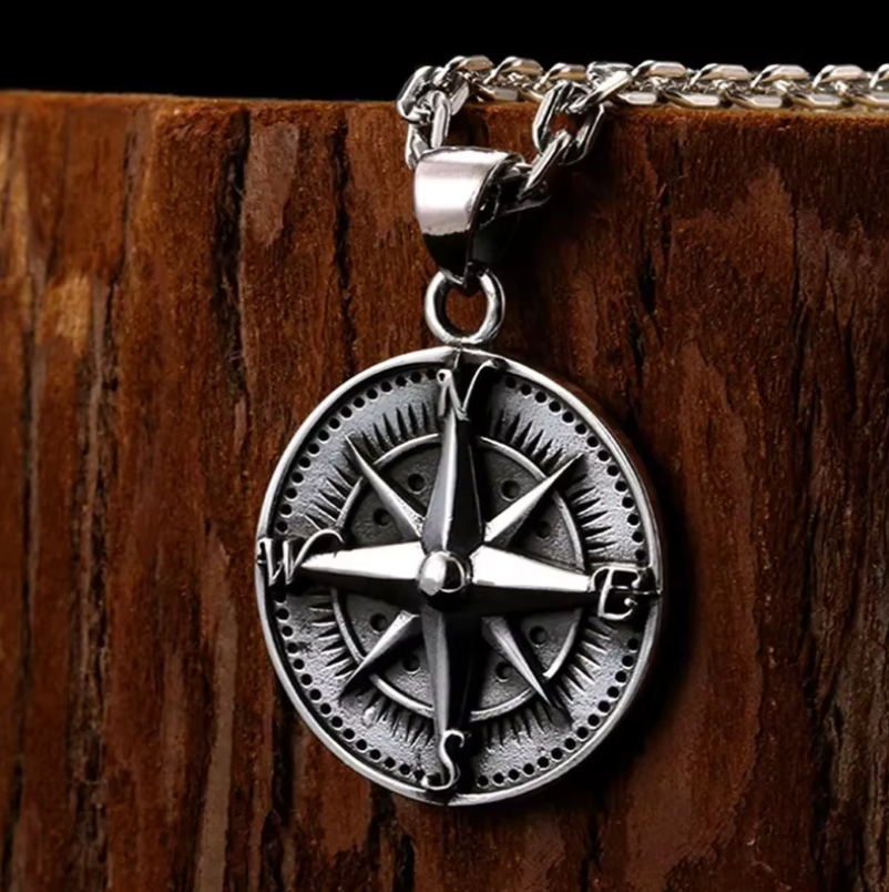 925 Sterling Silver Vintage Compass Necklace