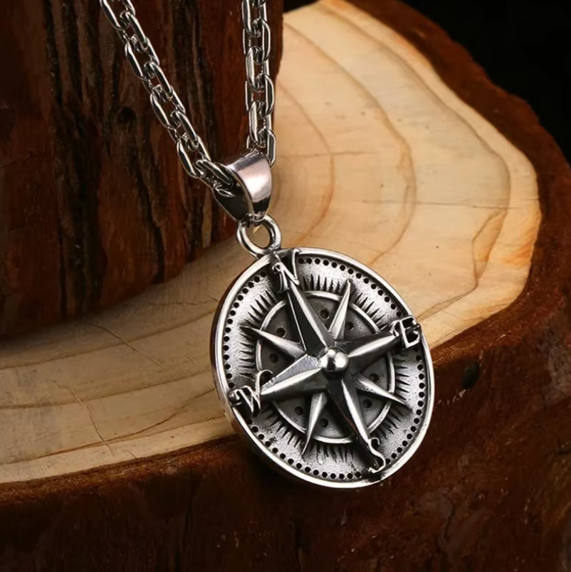 925 Sterling Silver Vintage Compass Necklace