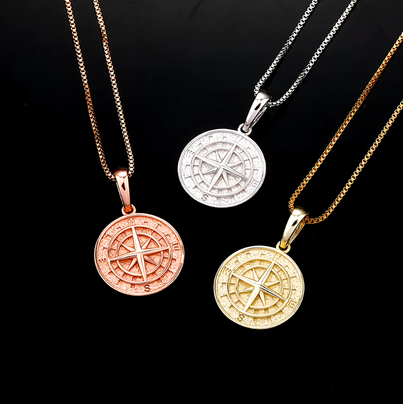 925 Sterling Silver Compass Necklace