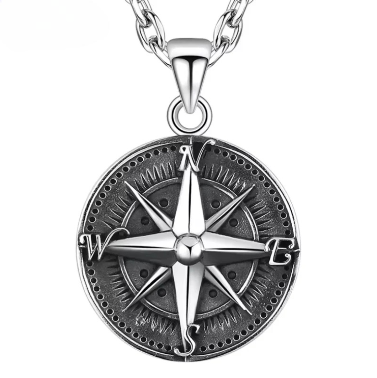 925 Sterling Silver Vintage Compass Necklace